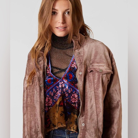FREE PEOPLE Trucker Velvet Jacket Color MAUVE Size M/L - Picture 4 of 13
